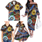 Custom NAIDOC Week 2024 Hawthorn Hawks Family Matching Off The Shoulder Long Sleeve Dress and Hawaiian Shirt Australia Aboriginal Dot Painting