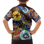 Custom NAIDOC Week 2024 Hawthorn Hawks Family Matching Off The Shoulder Long Sleeve Dress and Hawaiian Shirt Australia Aboriginal Dot Painting