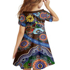Custom NAIDOC Week 2024 Hawthorn Hawks Family Matching Off The Shoulder Long Sleeve Dress and Hawaiian Shirt Australia Aboriginal Dot Painting