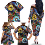 Custom NAIDOC Week 2024 Hawthorn Hawks Family Matching Off The Shoulder Long Sleeve Dress and Hawaiian Shirt Australia Aboriginal Dot Painting