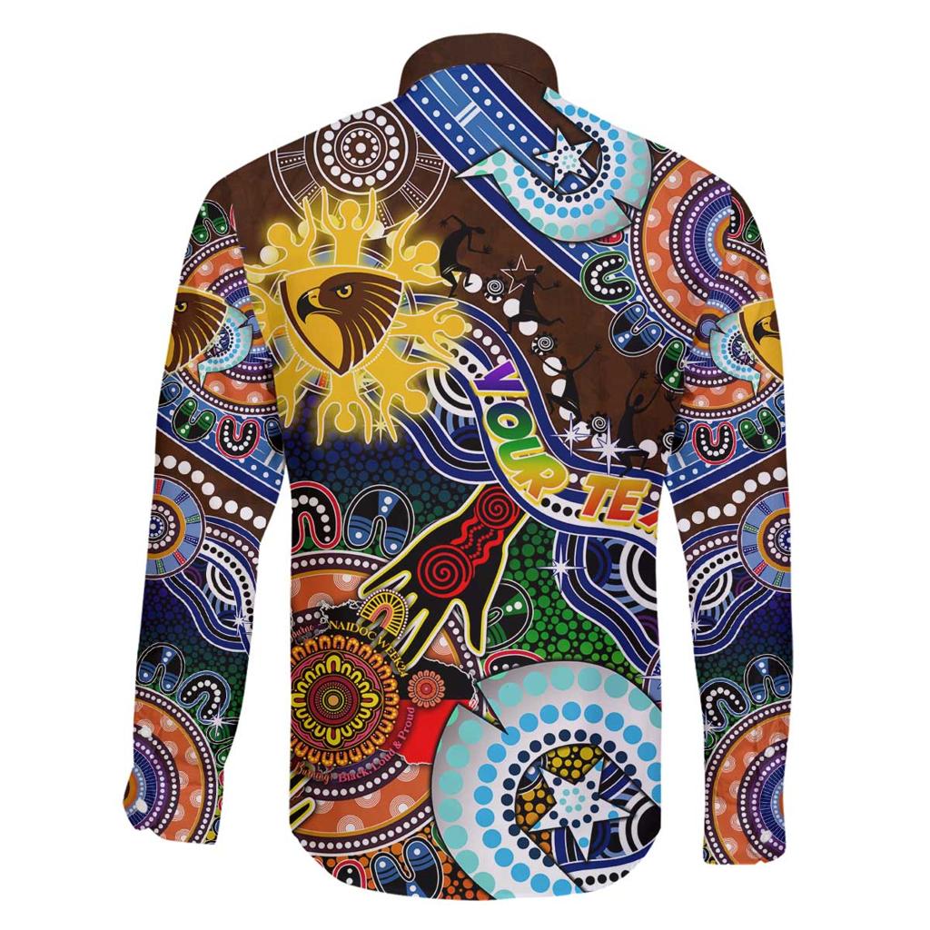 Custom NAIDOC Week 2024 Hawthorn Hawks Family Matching Off The Shoulder Long Sleeve Dress and Hawaiian Shirt Australia Aboriginal Dot Painting