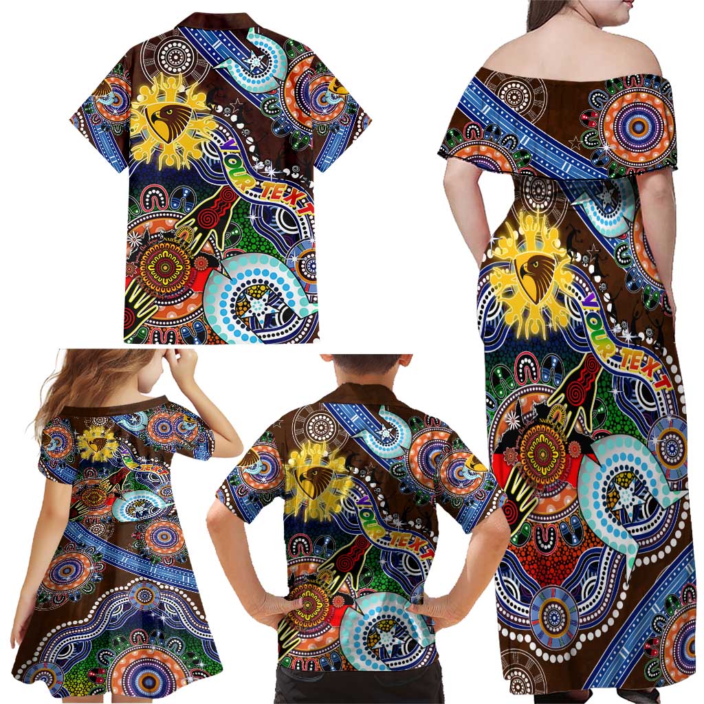 Custom NAIDOC Week 2024 Hawthorn Hawks Family Matching Off Shoulder Maxi Dress and Hawaiian Shirt Australia Aboriginal Dot Painting