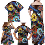 Custom NAIDOC Week 2024 Hawthorn Hawks Family Matching Off Shoulder Maxi Dress and Hawaiian Shirt Australia Aboriginal Dot Painting