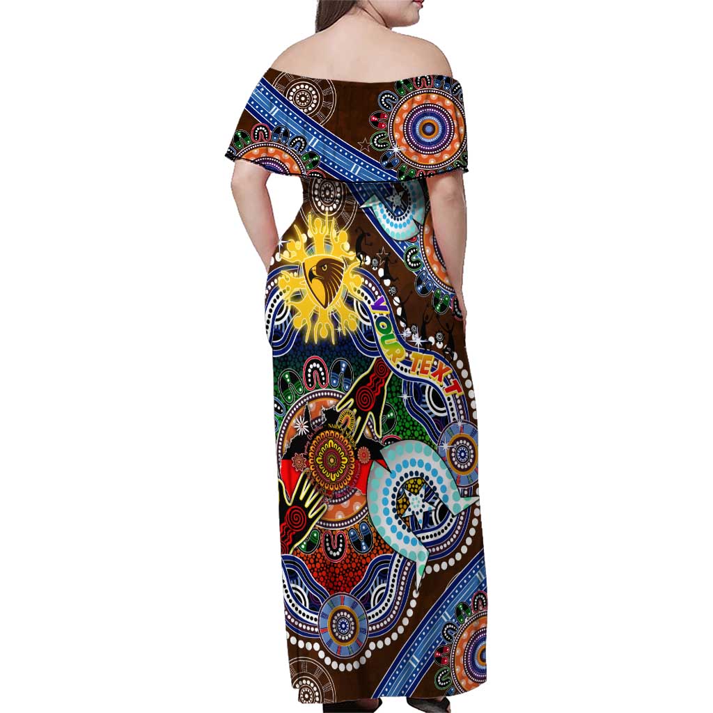 Custom NAIDOC Week 2024 Hawthorn Hawks Family Matching Off Shoulder Maxi Dress and Hawaiian Shirt Australia Aboriginal Dot Painting