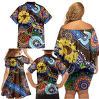 Custom NAIDOC Week 2024 Hawthorn Hawks Family Matching Off Shoulder Short Dress and Hawaiian Shirt Australia Aboriginal Dot Painting