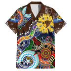 Custom NAIDOC Week 2024 Hawthorn Hawks Family Matching Off Shoulder Short Dress and Hawaiian Shirt Australia Aboriginal Dot Painting
