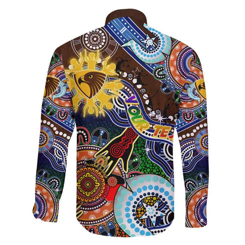 Custom NAIDOC Week 2024 Hawthorn Hawks Family Matching Off Shoulder Short Dress and Hawaiian Shirt Australia Aboriginal Dot Painting
