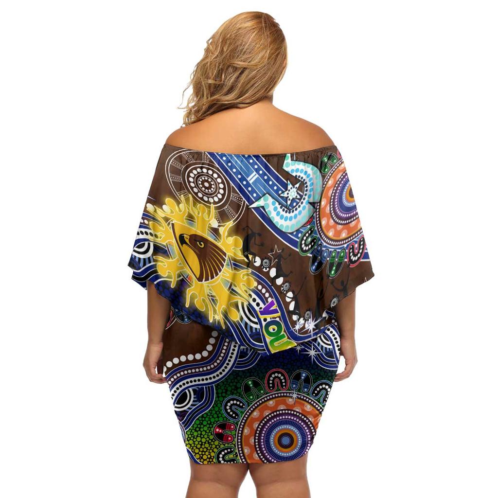 Custom NAIDOC Week 2024 Hawthorn Hawks Family Matching Off Shoulder Short Dress and Hawaiian Shirt Australia Aboriginal Dot Painting