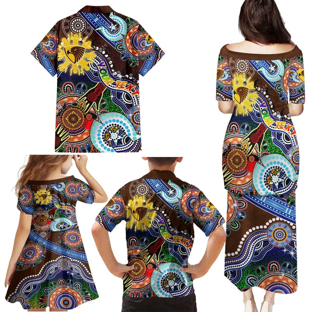 Custom NAIDOC Week 2024 Hawthorn Hawks Family Matching Puletasi and Hawaiian Shirt Australia Aboriginal Dot Painting