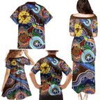 Custom NAIDOC Week 2024 Hawthorn Hawks Family Matching Puletasi and Hawaiian Shirt Australia Aboriginal Dot Painting