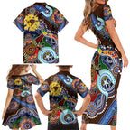 Custom NAIDOC Week 2024 Hawthorn Hawks Family Matching Short Sleeve Bodycon Dress and Hawaiian Shirt Australia Aboriginal Dot Painting