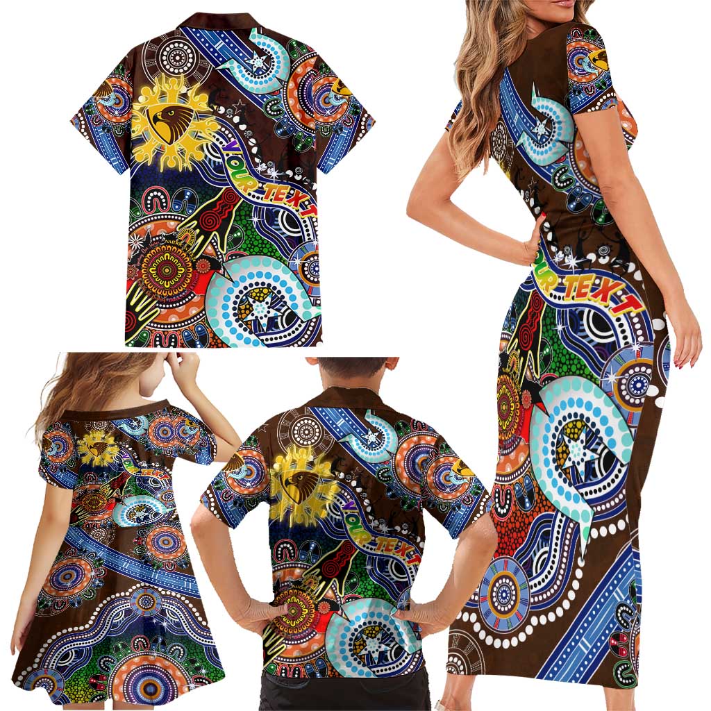 Custom NAIDOC Week 2024 Hawthorn Hawks Family Matching Short Sleeve Bodycon Dress and Hawaiian Shirt Australia Aboriginal Dot Painting