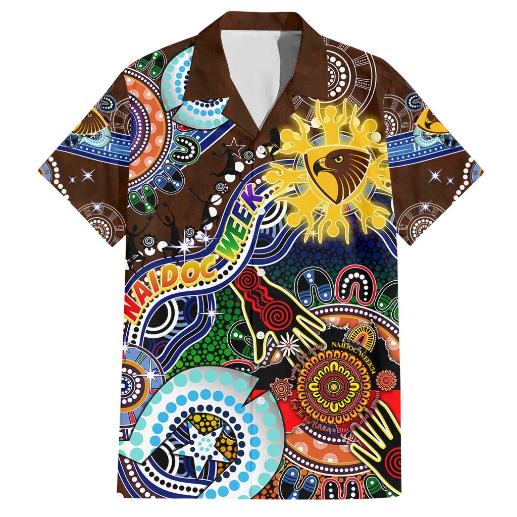 Custom NAIDOC Week 2024 Hawthorn Hawks Family Matching Short Sleeve Bodycon Dress and Hawaiian Shirt Australia Aboriginal Dot Painting