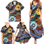 Custom NAIDOC Week 2024 Hawthorn Hawks Family Matching Summer Maxi Dress and Hawaiian Shirt Australia Aboriginal Dot Painting