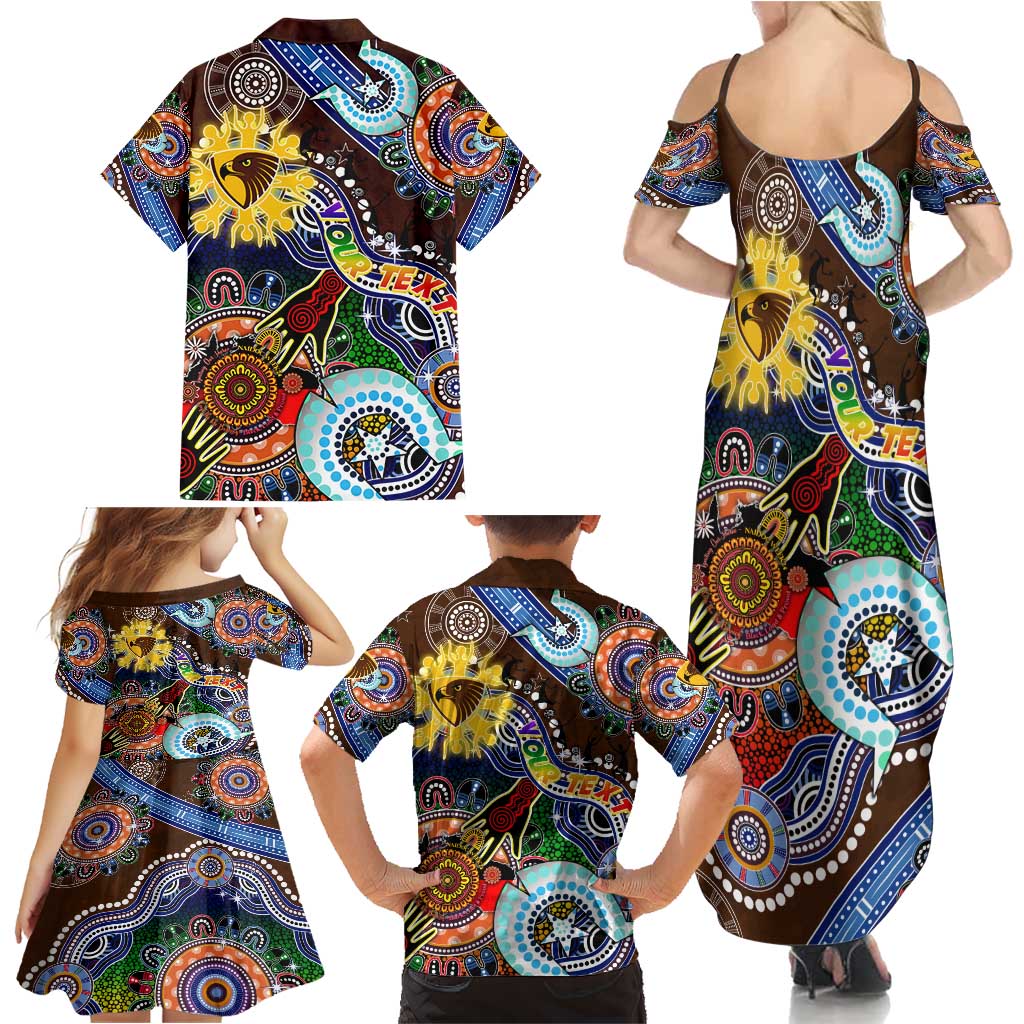 Custom NAIDOC Week 2024 Hawthorn Hawks Family Matching Summer Maxi Dress and Hawaiian Shirt Australia Aboriginal Dot Painting