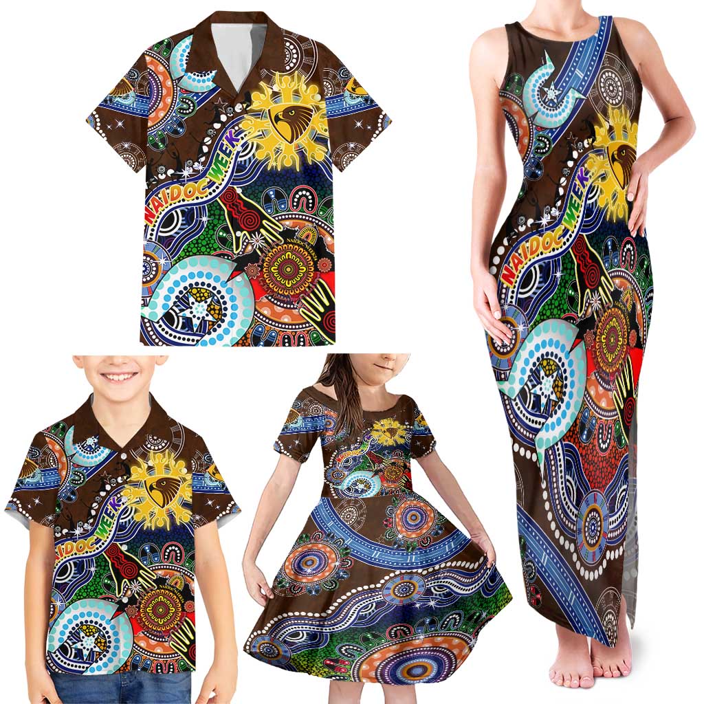 Custom NAIDOC Week 2024 Hawthorn Hawks Family Matching Tank Maxi Dress and Hawaiian Shirt Australia Aboriginal Dot Painting
