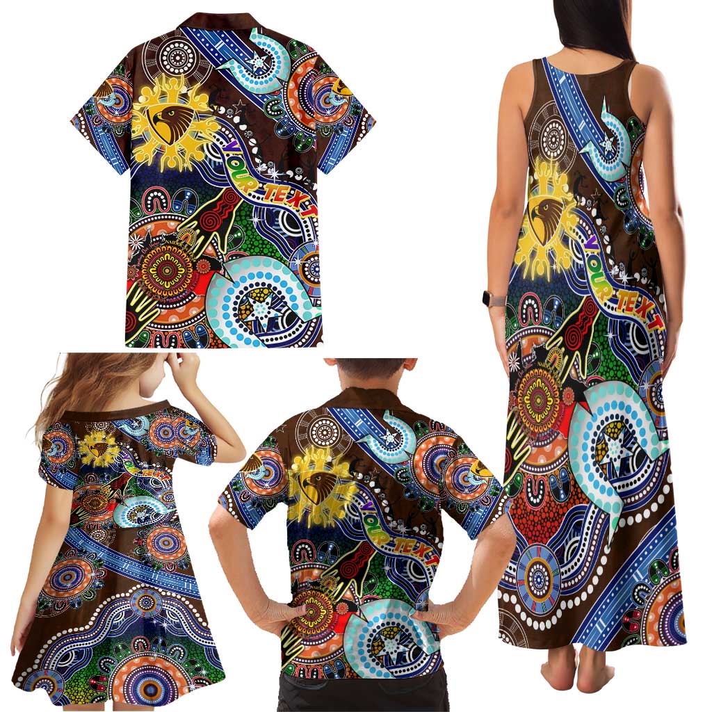 Custom NAIDOC Week 2024 Hawthorn Hawks Family Matching Tank Maxi Dress and Hawaiian Shirt Australia Aboriginal Dot Painting