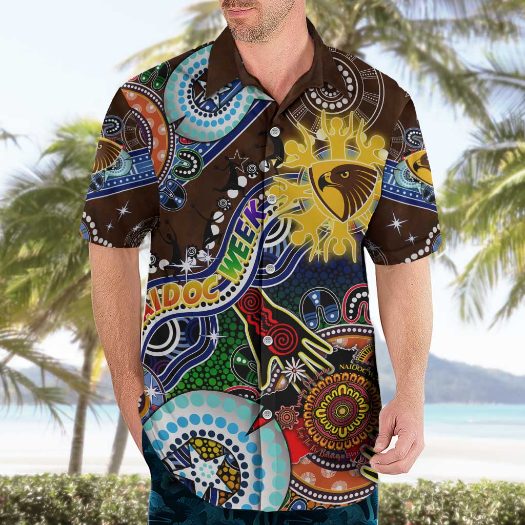 Custom NAIDOC Week 2024 Hawthorn Hawks Hawaiian Shirt Australia Aboriginal Dot Painting
