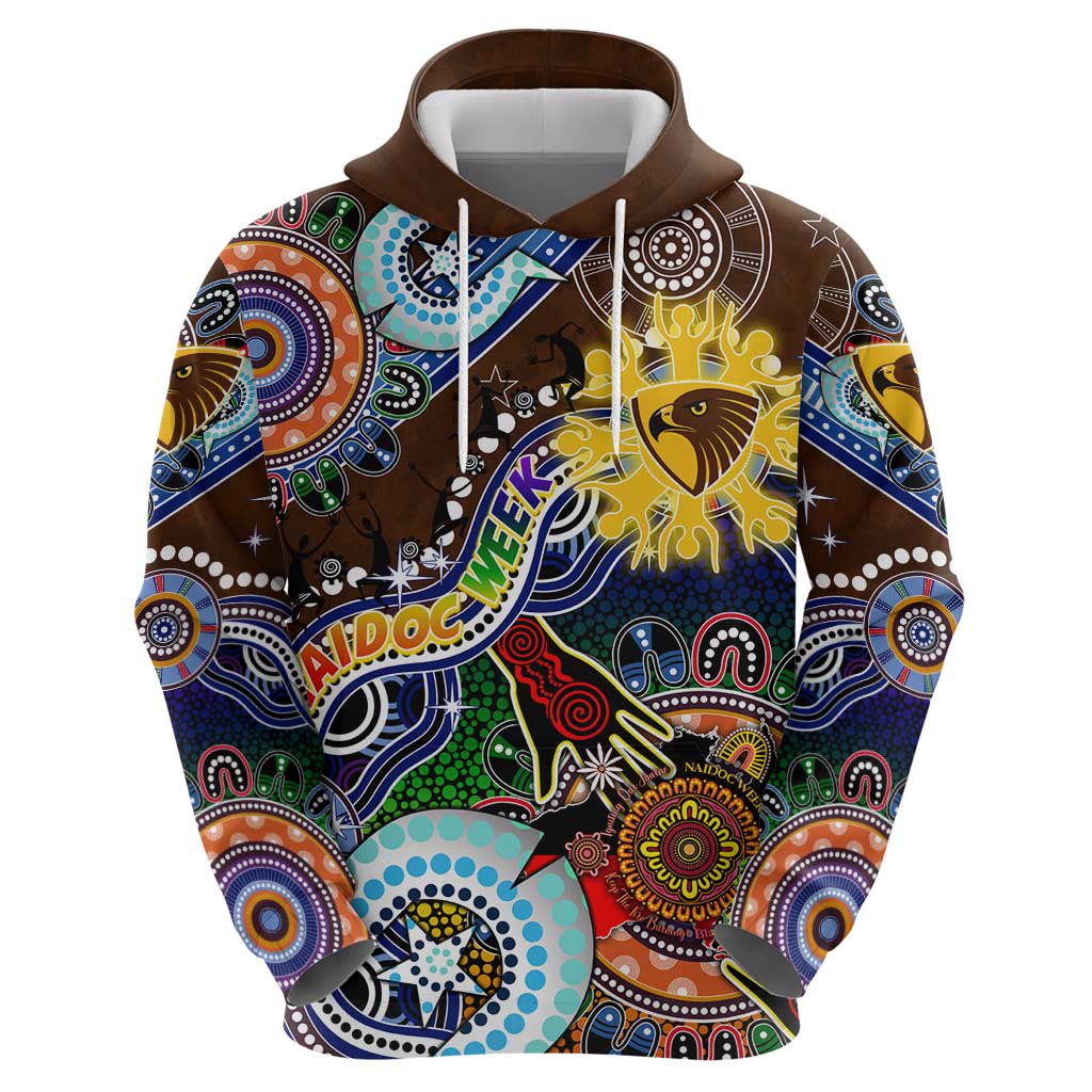 Custom NAIDOC Week 2024 Hawthorn Hawks Hoodie Australia Aboriginal Dot Painting