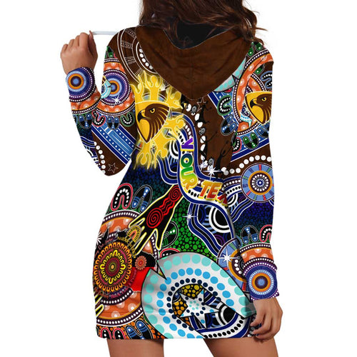 Custom NAIDOC Week 2024 Hawthorn Hawks Hoodie Dress Australia Aboriginal Dot Painting