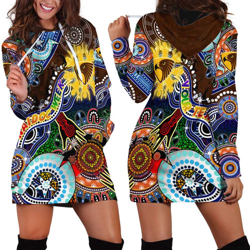 Custom NAIDOC Week 2024 Hawthorn Hawks Hoodie Dress Australia Aboriginal Dot Painting