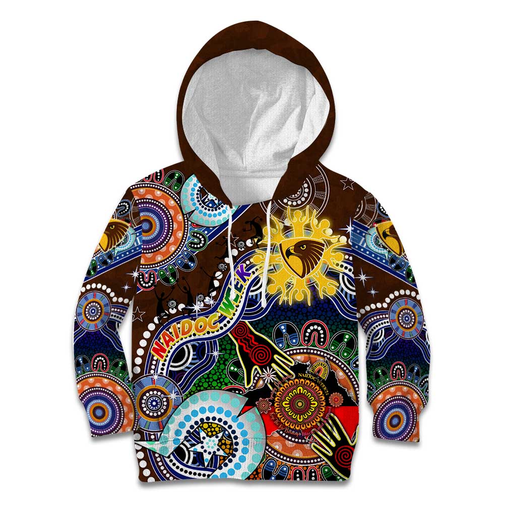 Custom NAIDOC Week 2024 Hawthorn Hawks Kid Hoodie Australia Aboriginal Dot Painting