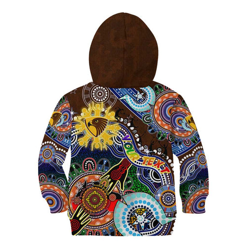 Custom NAIDOC Week 2024 Hawthorn Hawks Kid Hoodie Australia Aboriginal Dot Painting