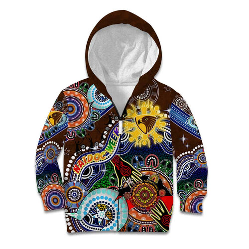 Custom NAIDOC Week 2024 Hawthorn Hawks Kid Hoodie Australia Aboriginal Dot Painting