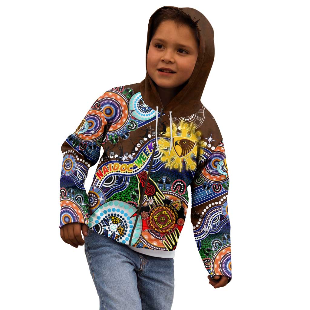 Custom NAIDOC Week 2024 Hawthorn Hawks Kid Hoodie Australia Aboriginal Dot Painting