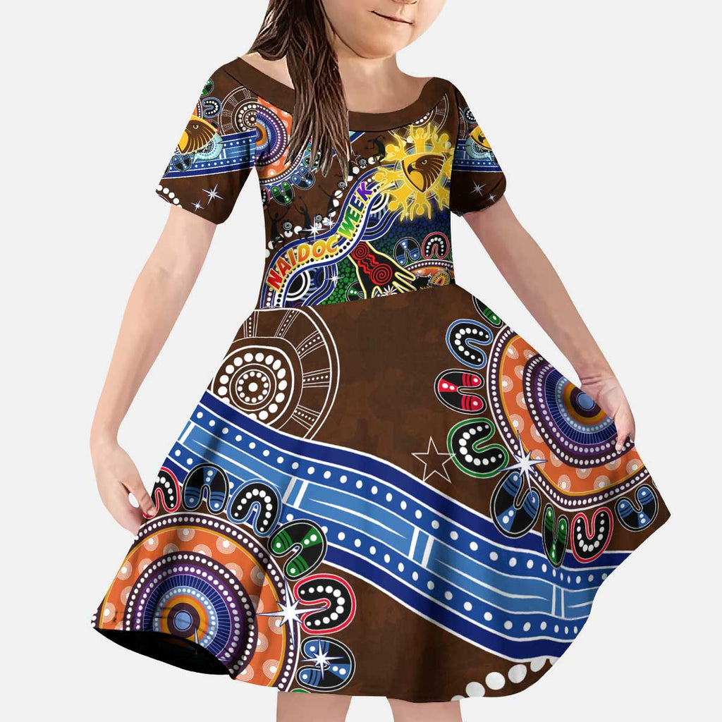 Custom NAIDOC Week 2024 Hawthorn Hawks Kid Short Sleeve Dress Australia Aboriginal Dot Painting