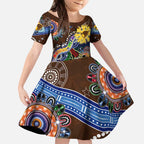 Custom NAIDOC Week 2024 Hawthorn Hawks Kid Short Sleeve Dress Australia Aboriginal Dot Painting