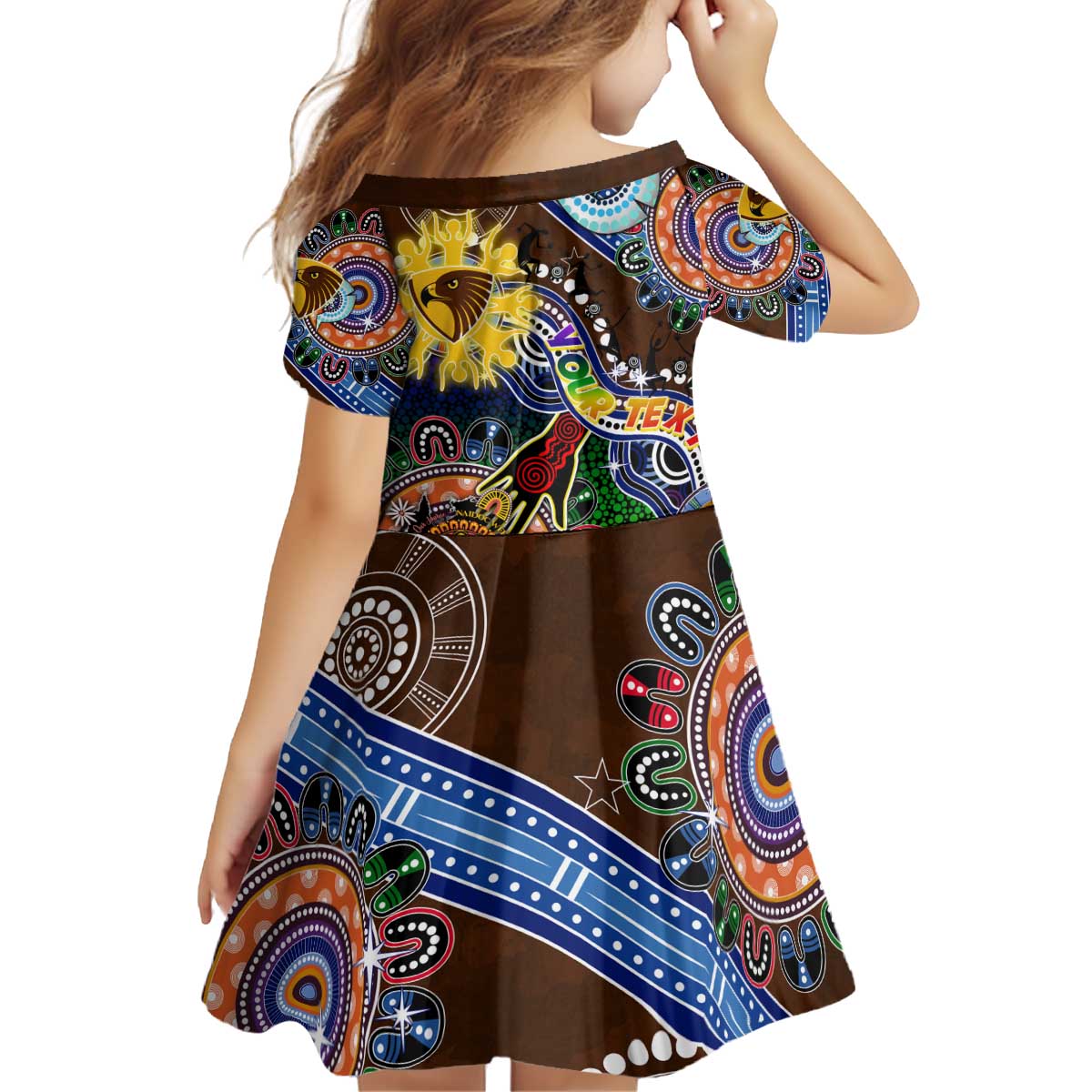 Custom NAIDOC Week 2024 Hawthorn Hawks Kid Short Sleeve Dress Australia Aboriginal Dot Painting