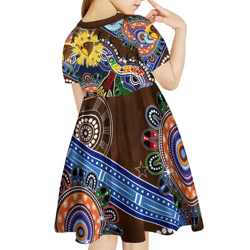 Custom NAIDOC Week 2024 Hawthorn Hawks Kid Short Sleeve Dress Australia Aboriginal Dot Painting