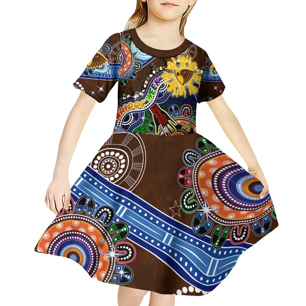 Custom NAIDOC Week 2024 Hawthorn Hawks Kid Short Sleeve Dress Australia Aboriginal Dot Painting