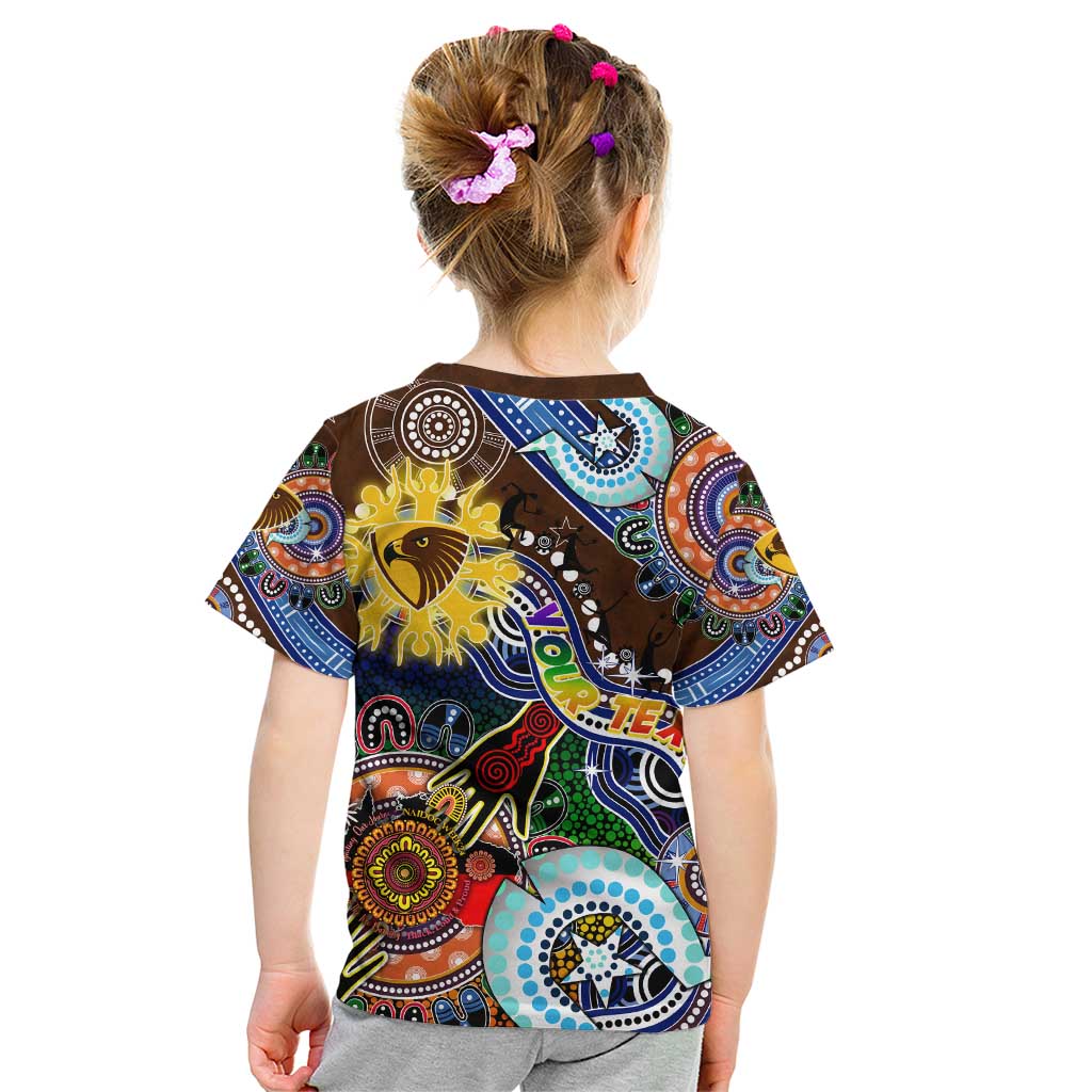 Custom NAIDOC Week 2024 Hawthorn Hawks Kid T Shirt Australia Aboriginal Dot Painting