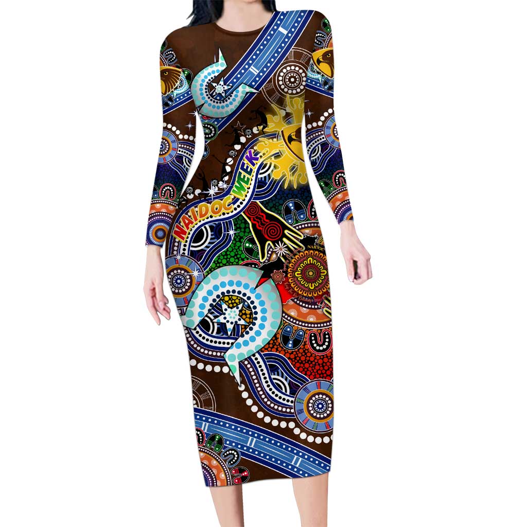 Custom NAIDOC Week 2024 Hawthorn Hawks Long Sleeve Bodycon Dress Australia Aboriginal Dot Painting
