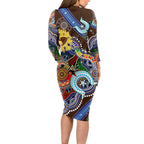 Custom NAIDOC Week 2024 Hawthorn Hawks Long Sleeve Bodycon Dress Australia Aboriginal Dot Painting