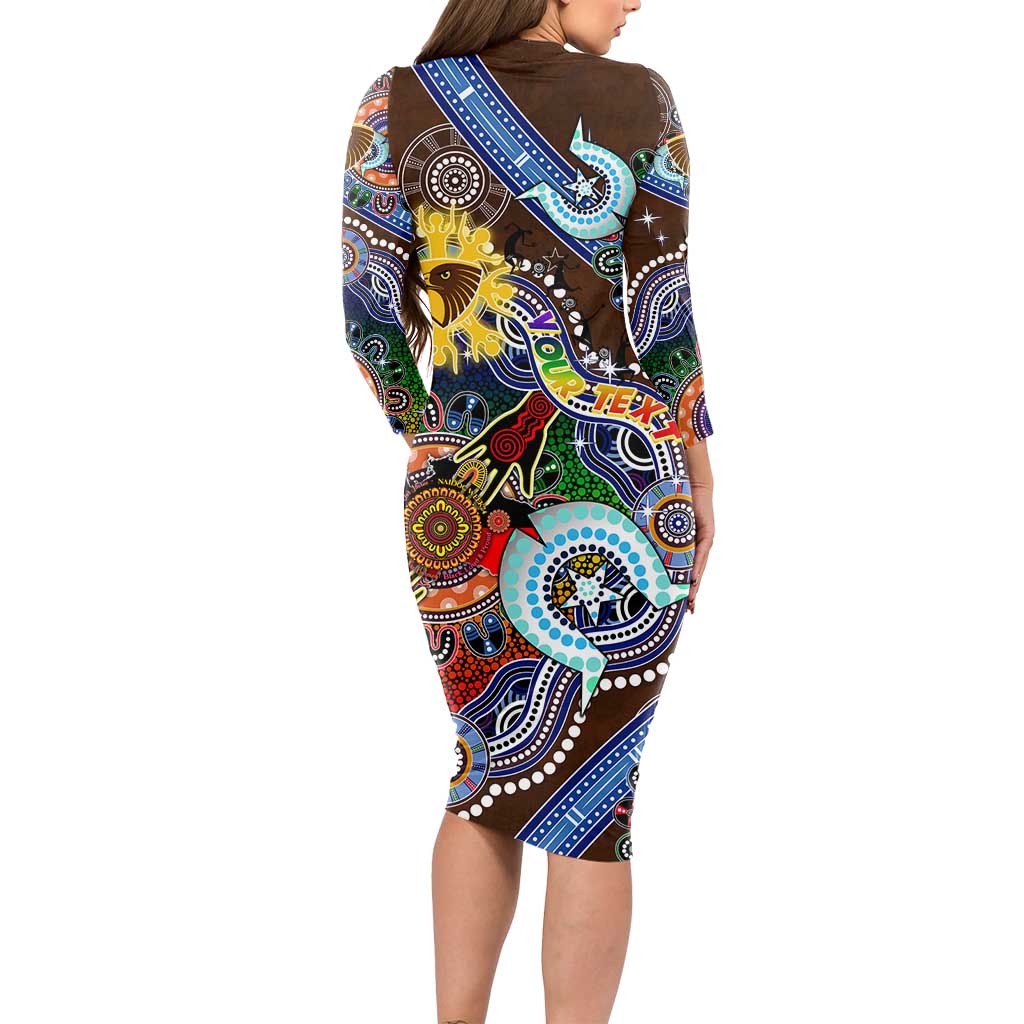 Custom NAIDOC Week 2024 Hawthorn Hawks Long Sleeve Bodycon Dress Australia Aboriginal Dot Painting