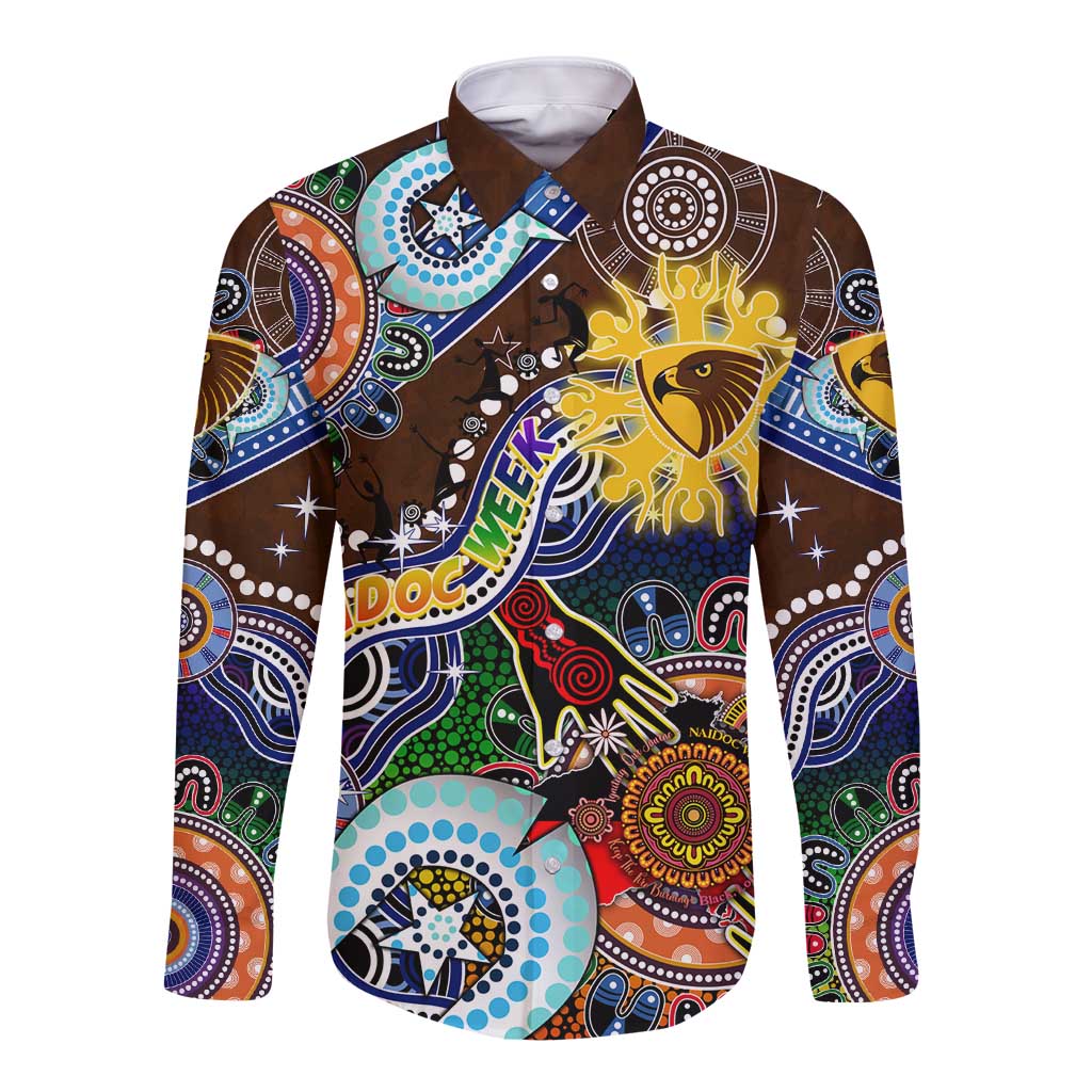 Custom NAIDOC Week 2024 Hawthorn Hawks Long Sleeve Button Shirt Australia Aboriginal Dot Painting