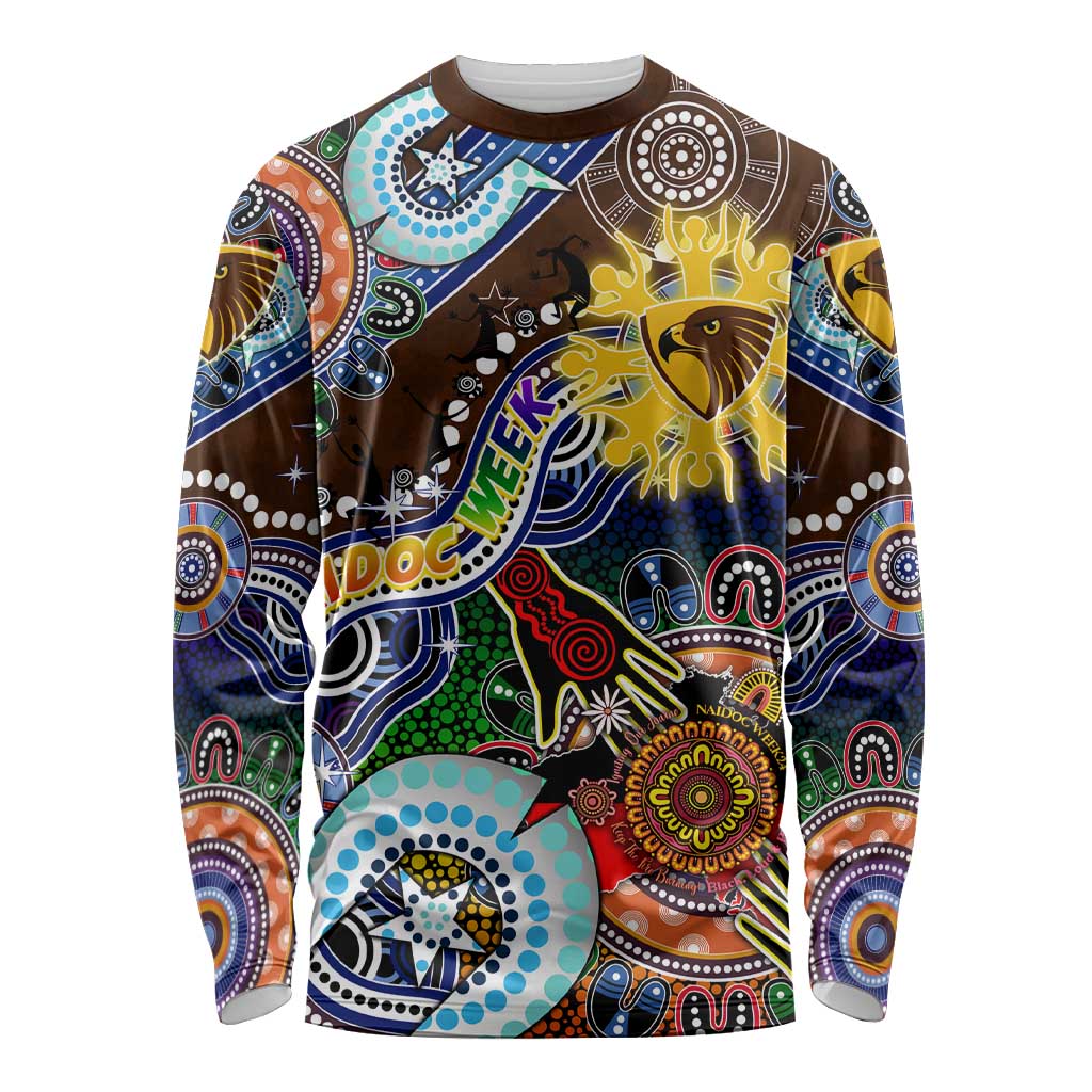 Custom NAIDOC Week 2024 Hawthorn Hawks Long Sleeve Shirt Australia Aboriginal Dot Painting