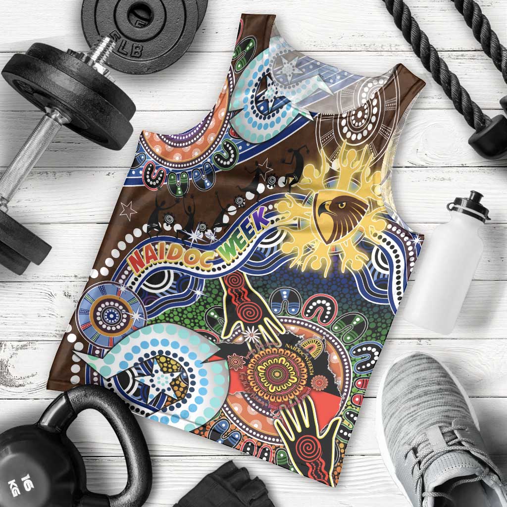 Custom NAIDOC Week 2024 Hawthorn Hawks Men Tank Top Australia Aboriginal Dot Painting