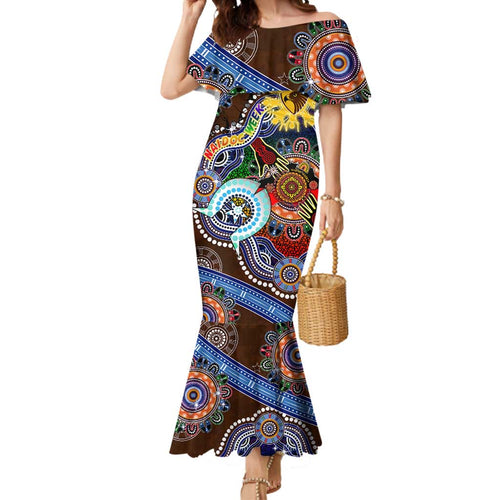 Custom NAIDOC Week 2024 Hawthorn Hawks Mermaid Dress Australia Aboriginal Dot Painting