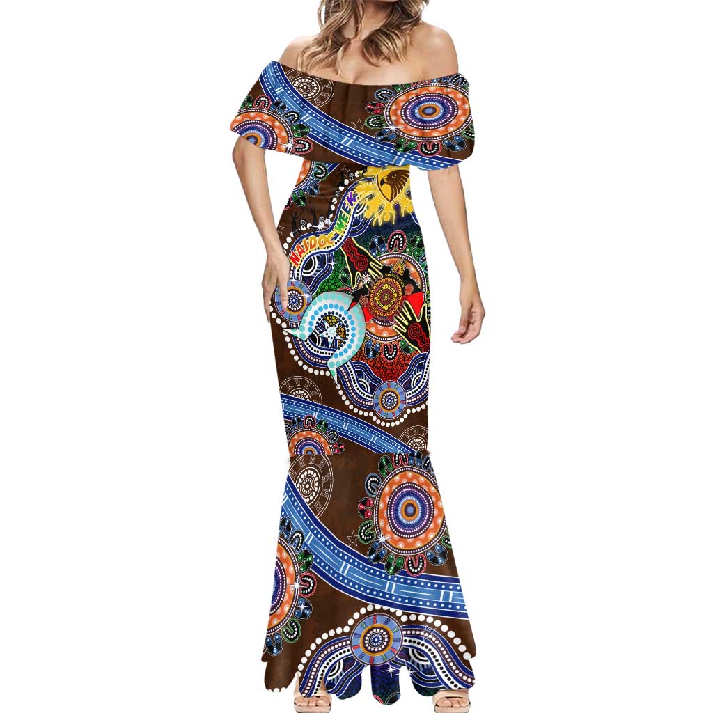 Custom NAIDOC Week 2024 Hawthorn Hawks Mermaid Dress Australia Aboriginal Dot Painting