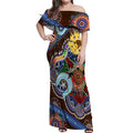 Custom NAIDOC Week 2024 Hawthorn Hawks Off Shoulder Maxi Dress Australia Aboriginal Dot Painting