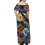 Custom NAIDOC Week 2024 Hawthorn Hawks Off Shoulder Maxi Dress Australia Aboriginal Dot Painting