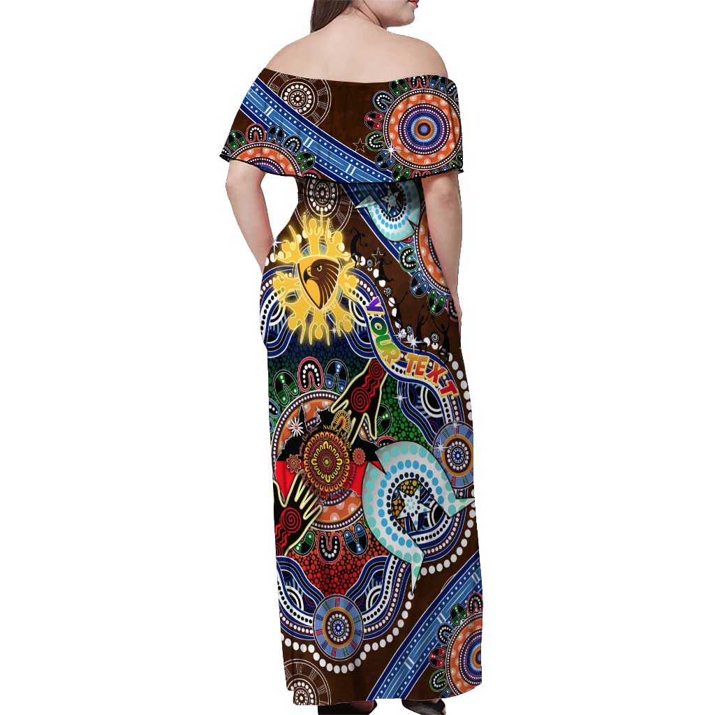 Custom NAIDOC Week 2024 Hawthorn Hawks Off Shoulder Maxi Dress Australia Aboriginal Dot Painting