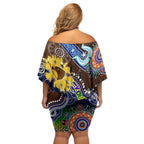 Custom NAIDOC Week 2024 Hawthorn Hawks Off Shoulder Short Dress Australia Aboriginal Dot Painting