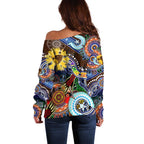 Custom NAIDOC Week 2024 Hawthorn Hawks Off Shoulder Sweater Australia Aboriginal Dot Painting