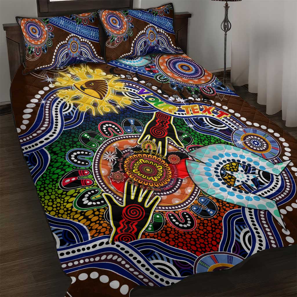 Custom NAIDOC Week 2024 Hawthorn Hawks Quilt Bed Set Australia Aboriginal Dot Painting