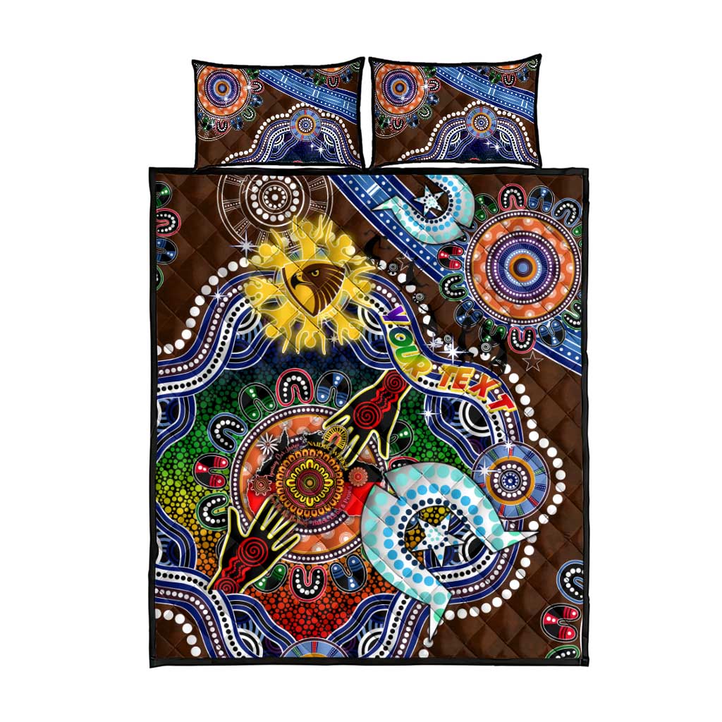 Custom NAIDOC Week 2024 Hawthorn Hawks Quilt Bed Set Australia Aboriginal Dot Painting